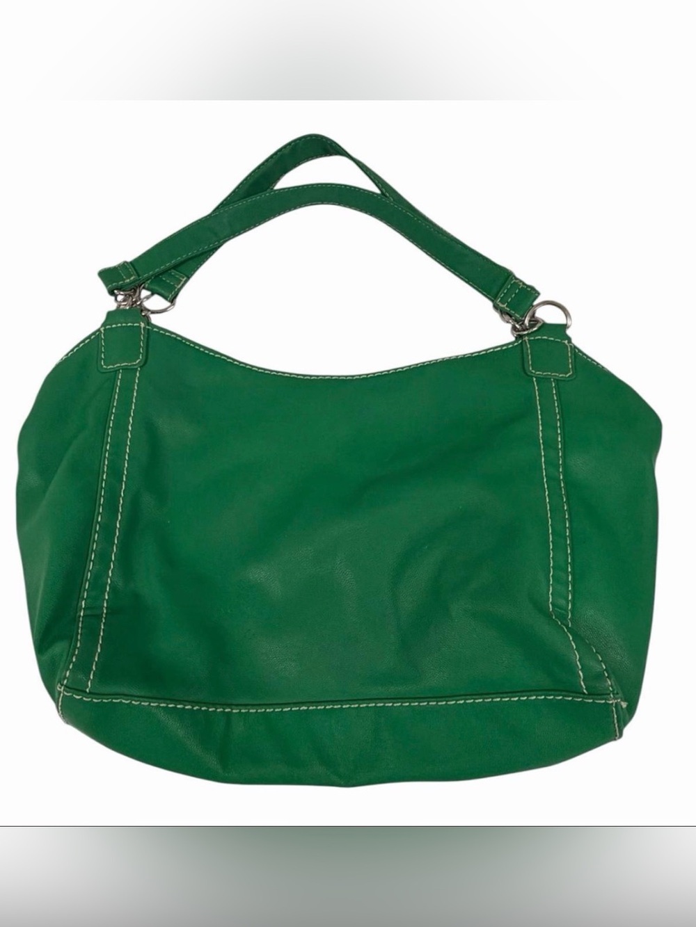 Y2K Green Faux Leather Handbag with Silver Metal Detail